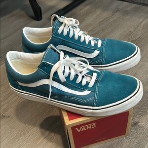 Vans Teal Blue and White Classic Sneakers with Suede Upper